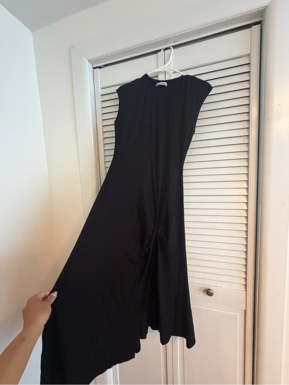 Reformation Black Sleeveless Knot-Front Midi Dress